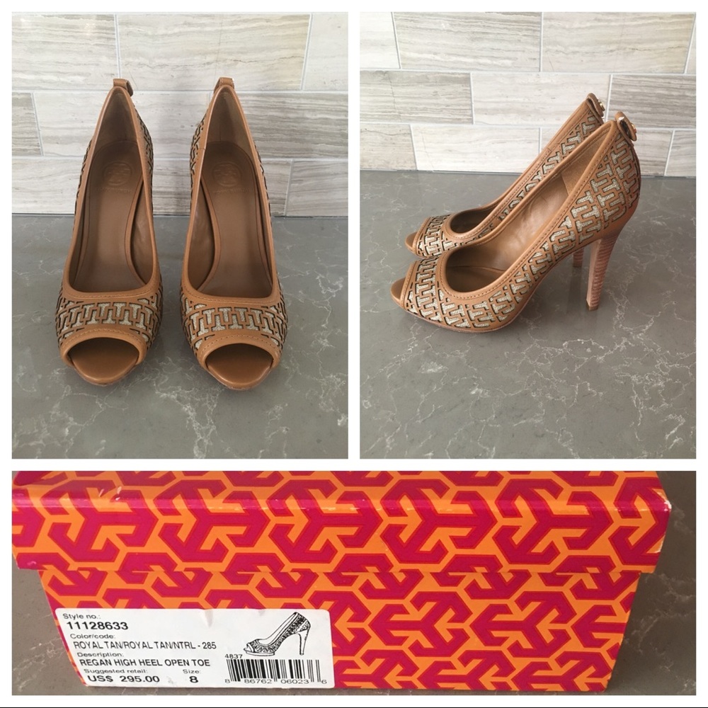 Tory Burch Regan High Heel Open Toe Size 8 (Tan)